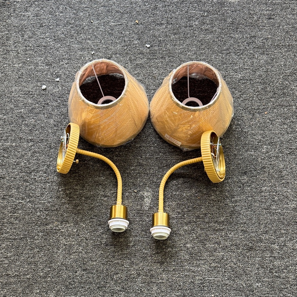 Gold Wall Sconces with Tan Shades